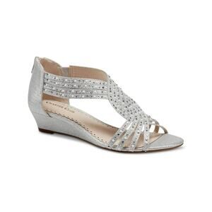 Charter Club Women's Ginifur Wedge Strappy Dress Sandal, Silver Pearl Size 8.5M